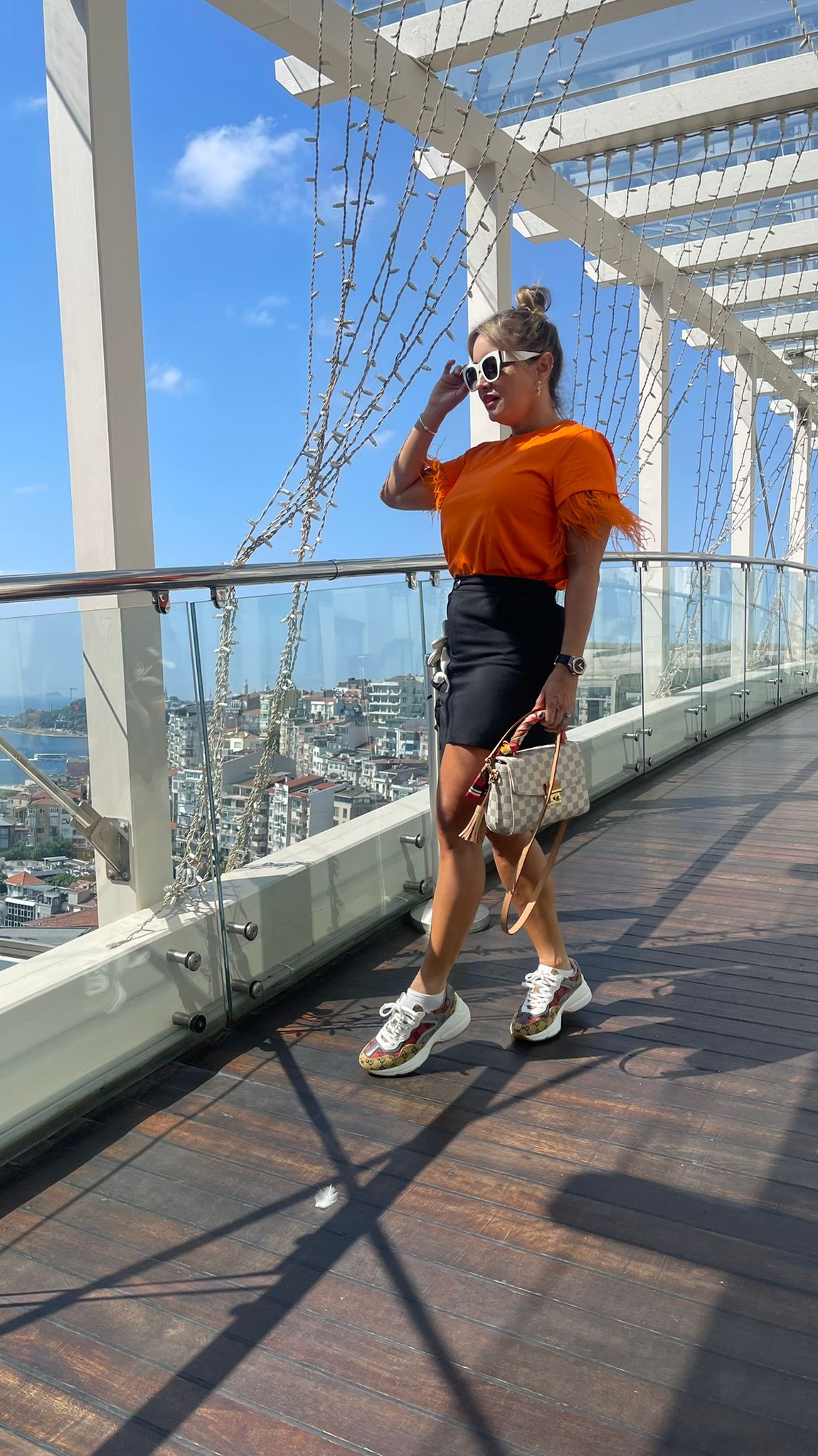 Feather Trimmed Sleeveless Crop Top
