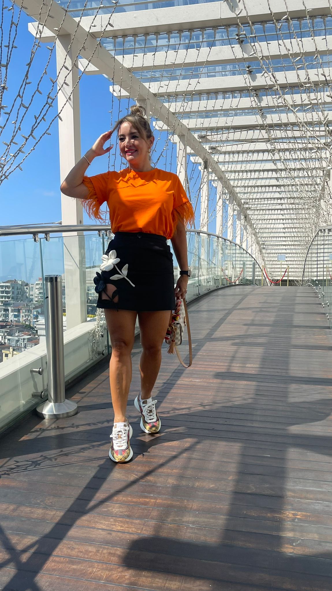 Feather Trimmed Sleeveless Crop Top