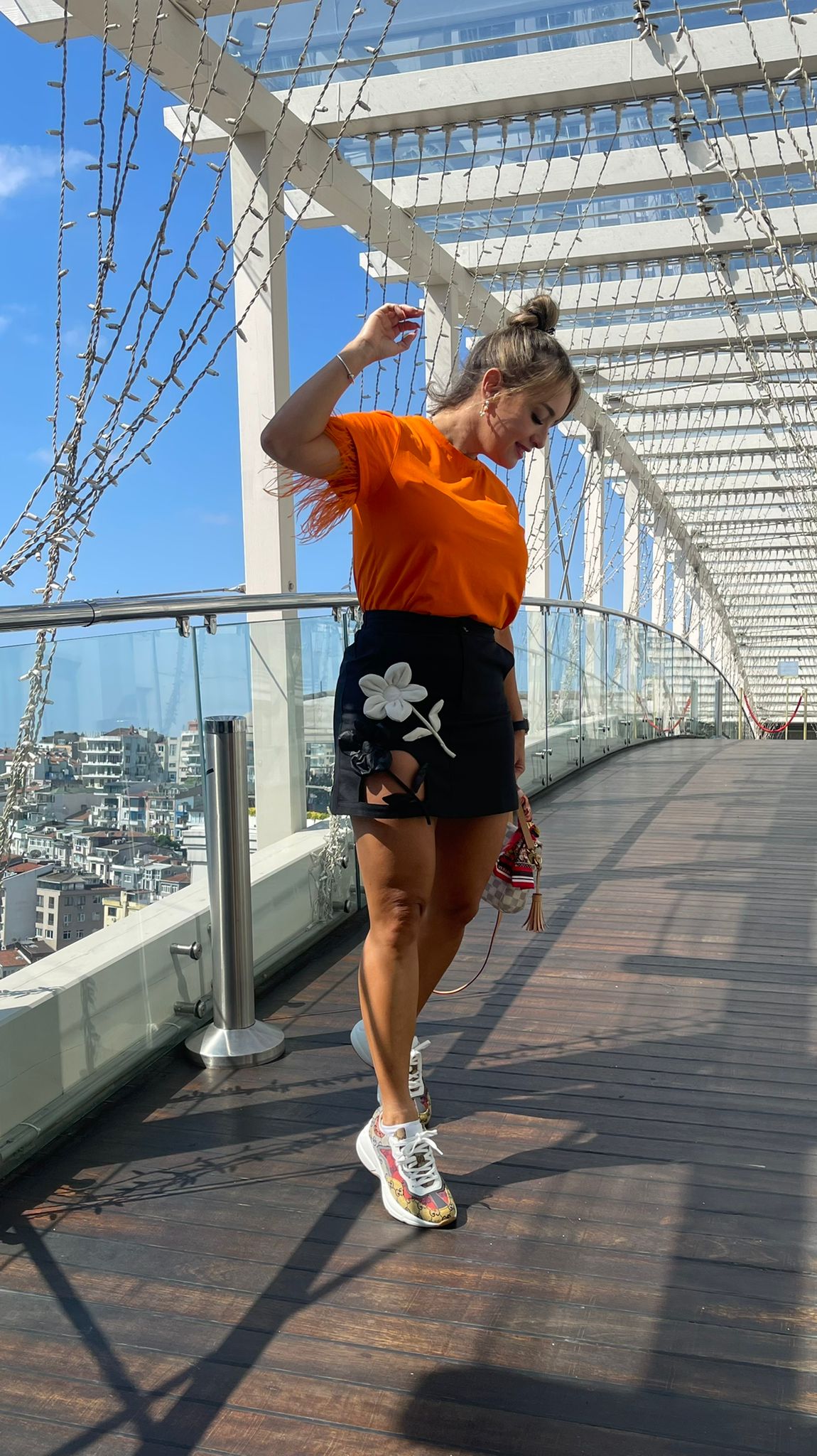 Feather Trimmed Sleeveless Crop Top