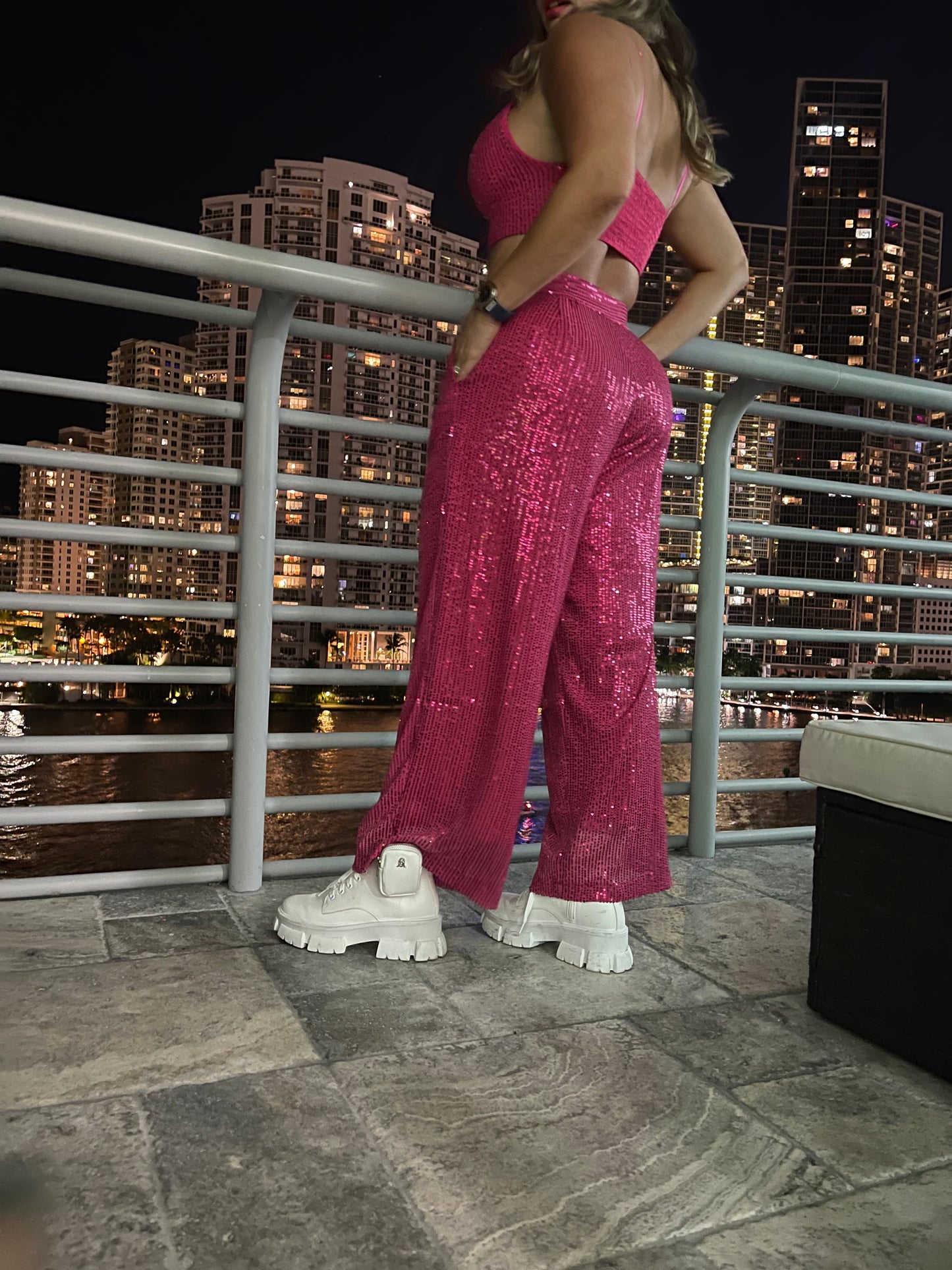 KG Pink Sequins top and Wide leg pants