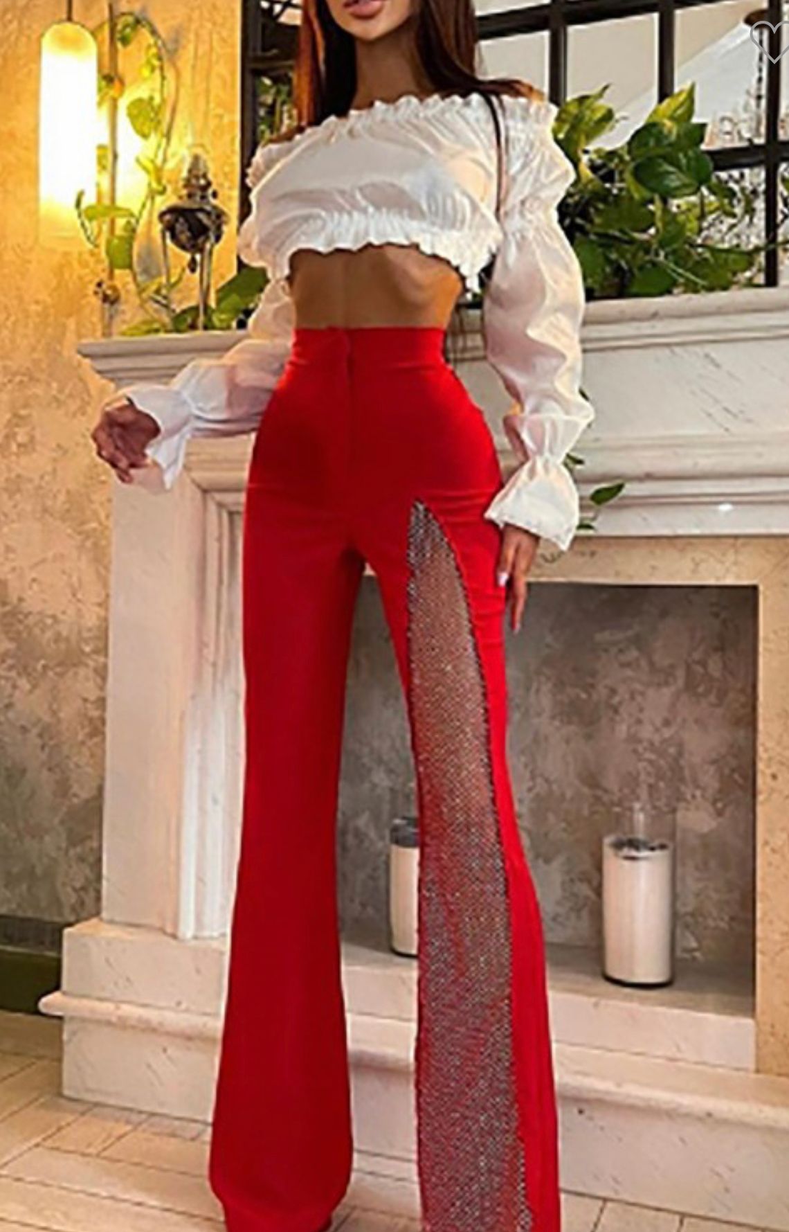 Moni Red Mesh Sequin Embellished Trouser Pant