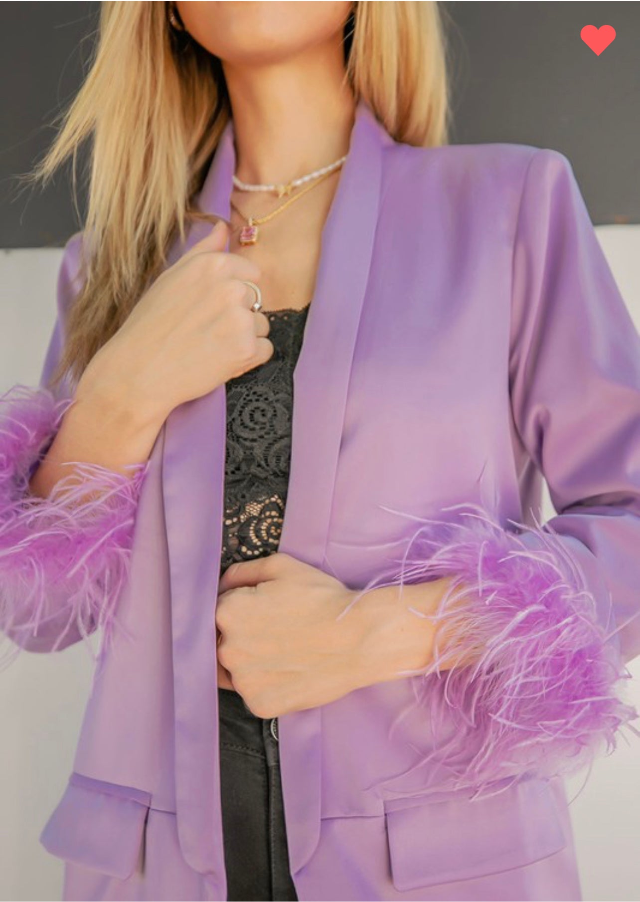 Satin Lilac Blazer Feather sleeves