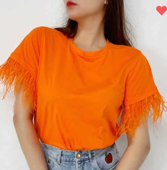 Feather Trimmed Sleeveless Crop Top