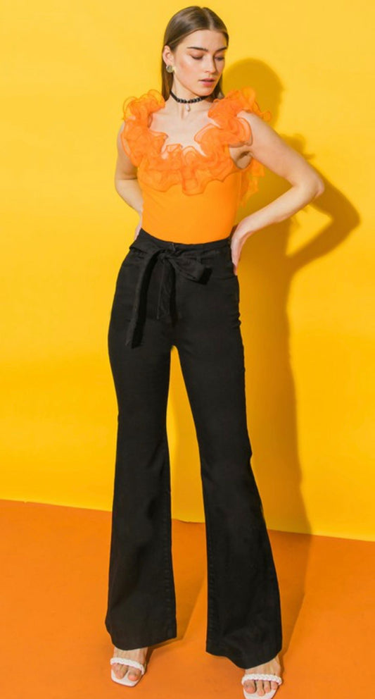 Denim Featuring Self Sash Tie and Bell Bottom