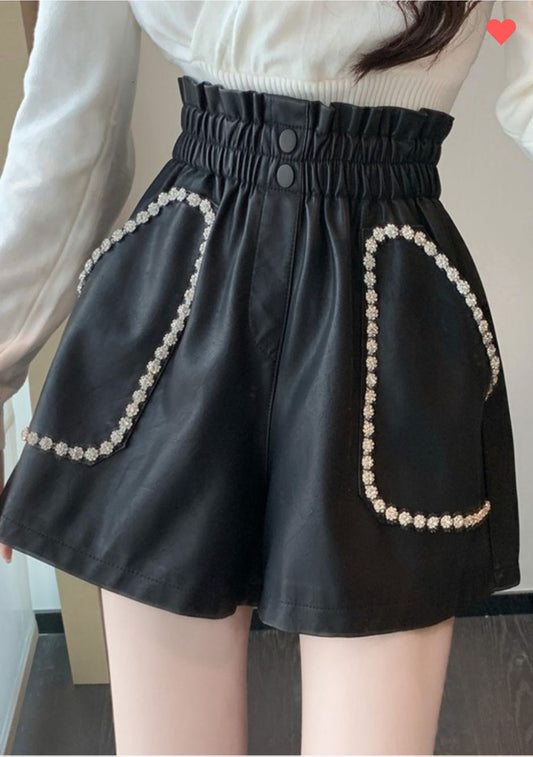 Rhinestone Embellished Leather Skirt