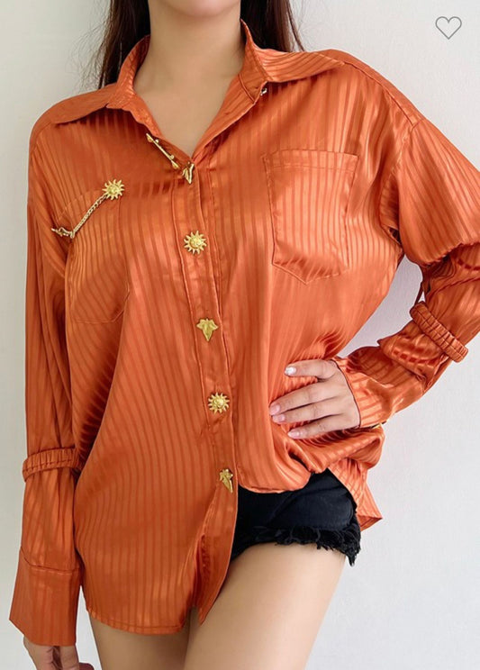 Daniela pStriped Long Sleeve Loose Fit Shirt