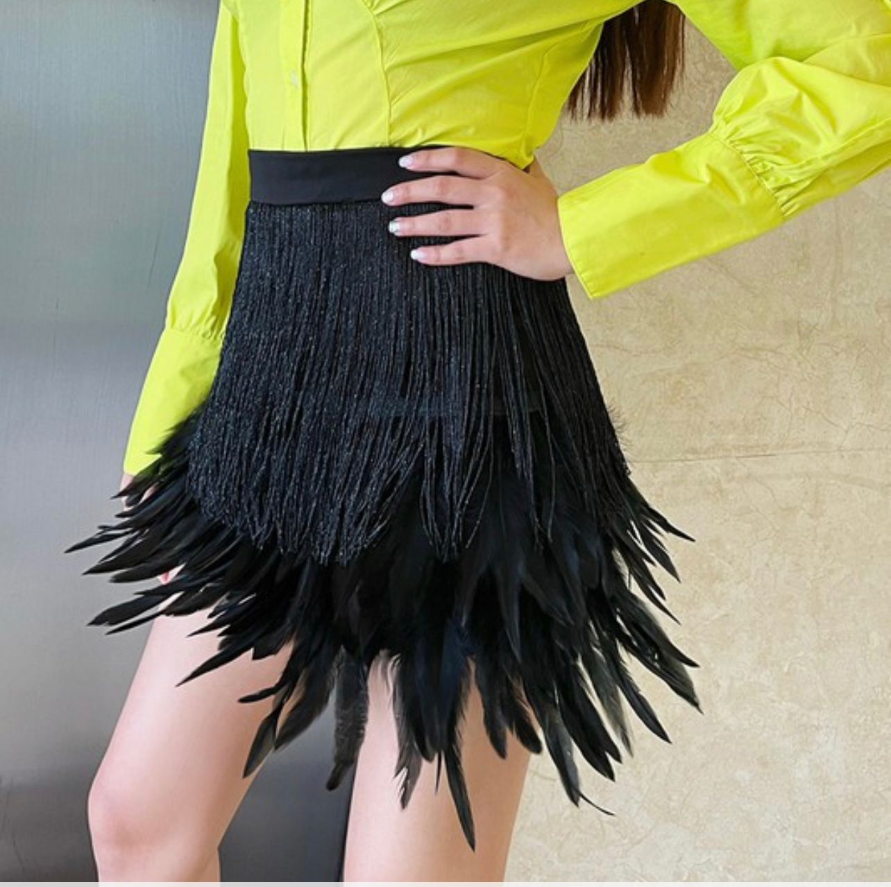 Asymmetrical Bottom Feather Skirt
